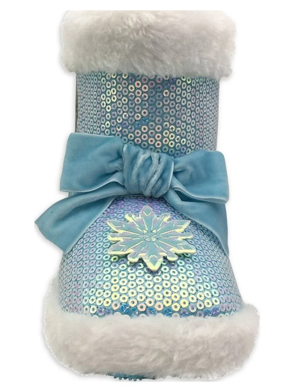 Disney Frozen Kids Size 5-6 Bootie Slippers With Sparkly Sequins & Faux Fur Cuff